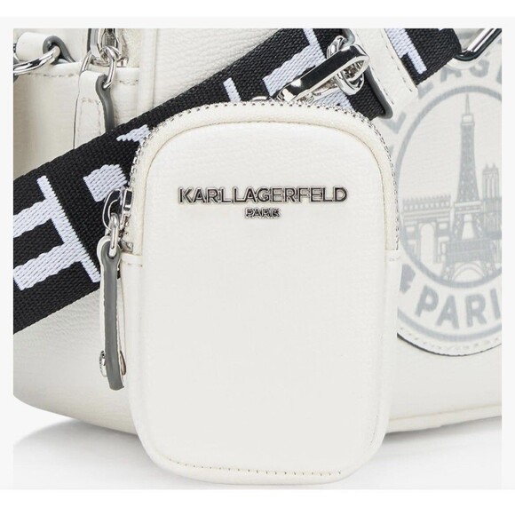 Karl Lagerfeld Crossbody White Paris Skyline Camera Bag Purse & Mini Wallet NWT - Picture 2 of 8